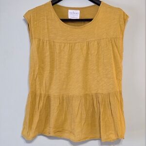 Anthroplogie -Velvet- Yellow Boho Flowy Short Sleeve Shirt Sz Medium